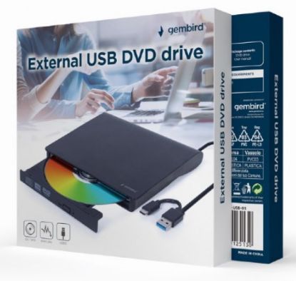 Picture of DVD-USB-03 Gembird eksterni USB DVD drive Citac-rezac, USB + USB-C, black